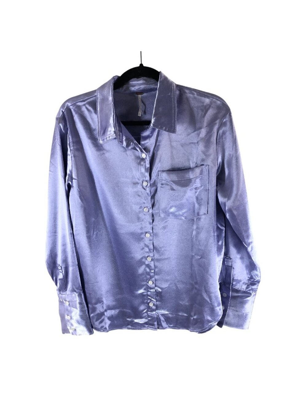 Free People Womens Shooting For The Moon Button Down Shirt Satin Purple XS